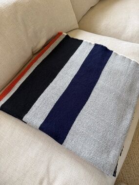 ASOS Striped Knit Blanket Scarf in Navy, Black, Gray & Orange